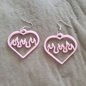 Resin Heart Flame Earrings